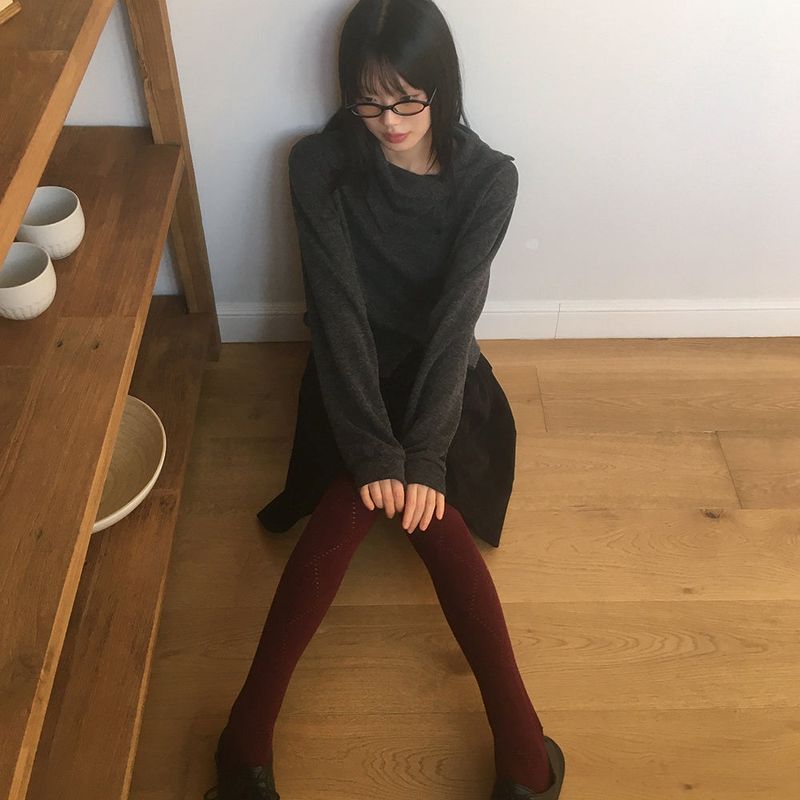 Ins Diagonal Button Turtleneck Collar Cardigan