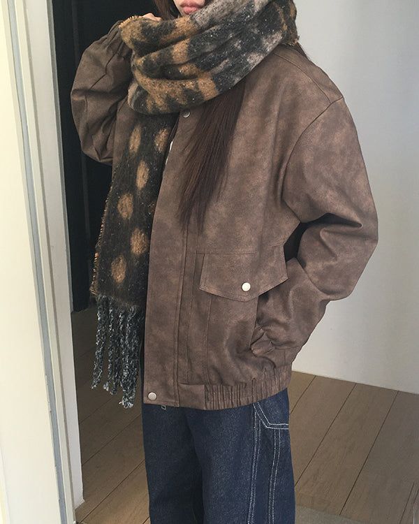 Puen High-Neck Fur Suede Jacket