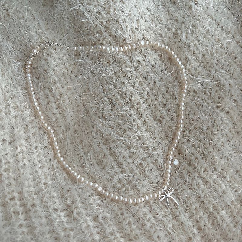 reu Ballet Core Ribbon Wedding Guest Look 925 Freshwater Pearl Embroidery Silver Heart Necklace