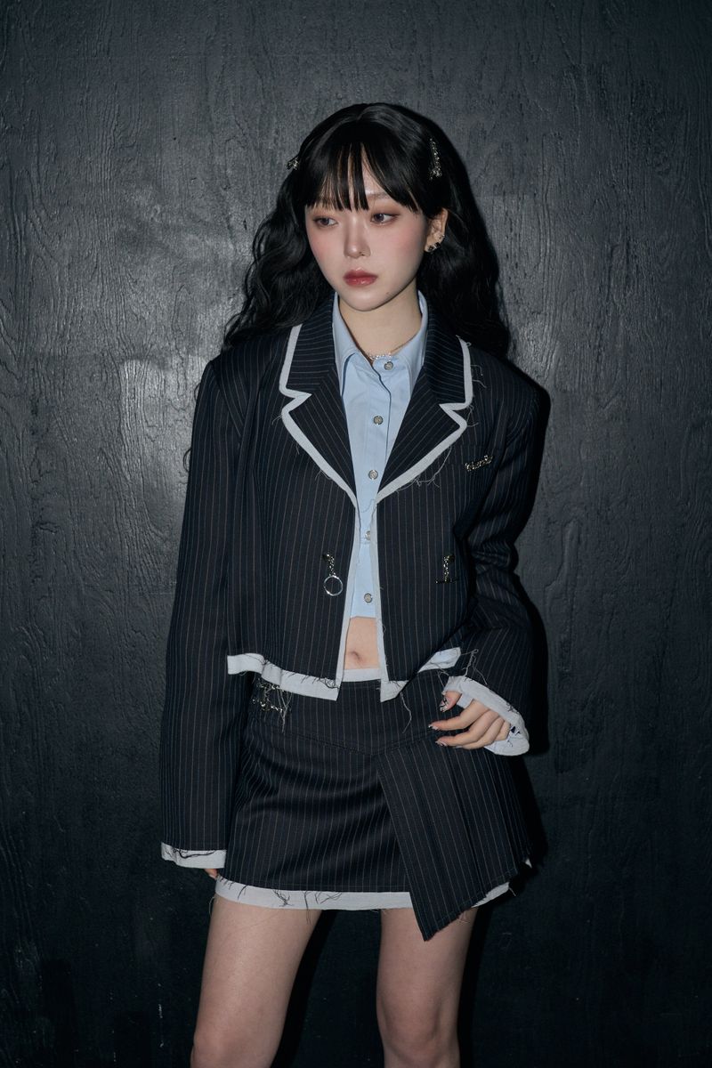 stripe crop jk - dark navy