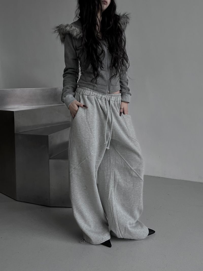 strap cut-line wide pants (fleece-lined / 2color)
