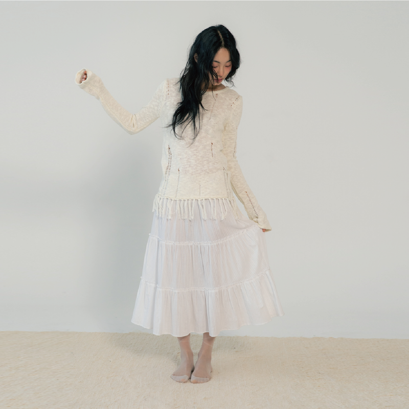 JACQUARD TIERED SKIRT (WHITE)