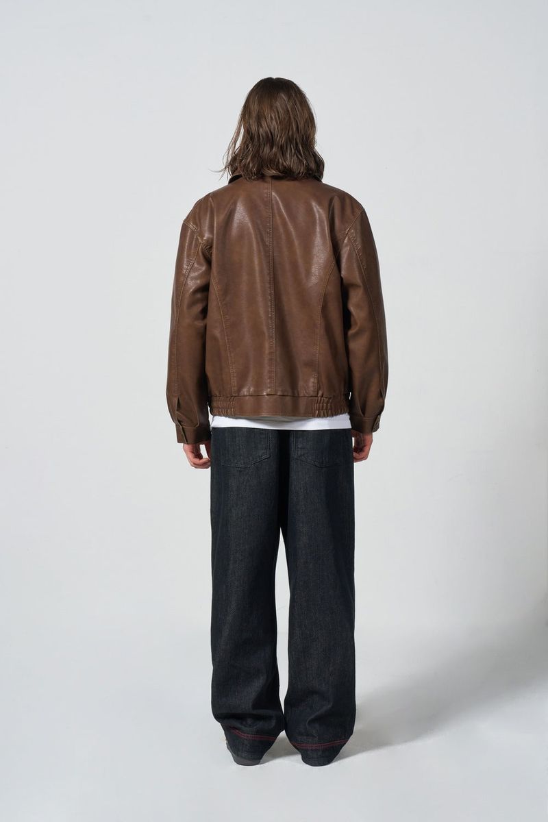 Vegan Leather Pocket blouson - BROWN