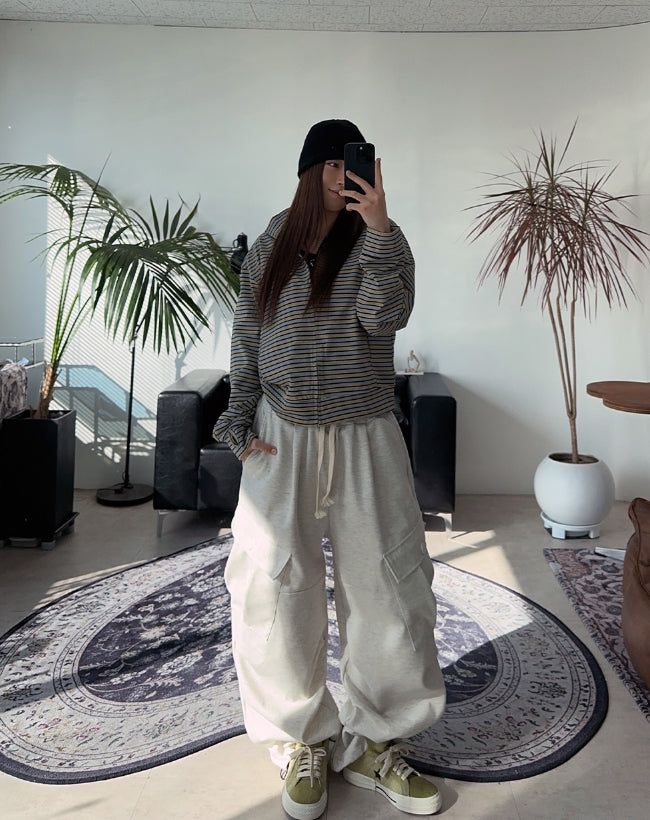 Needeu Crop Stripe Zip Up