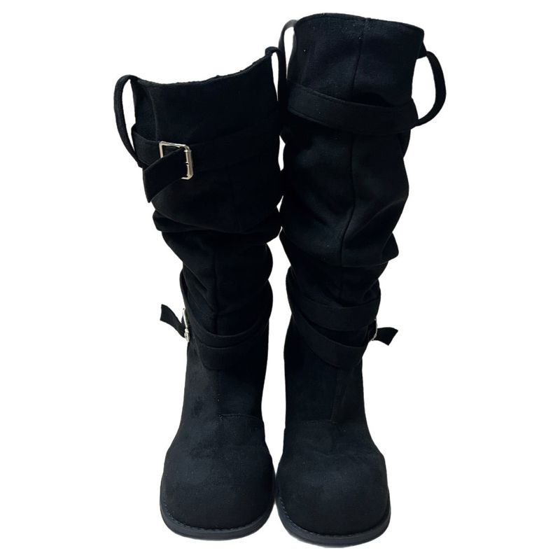 Rustle Buckle Strap Soft Slouch Suede Long Boots