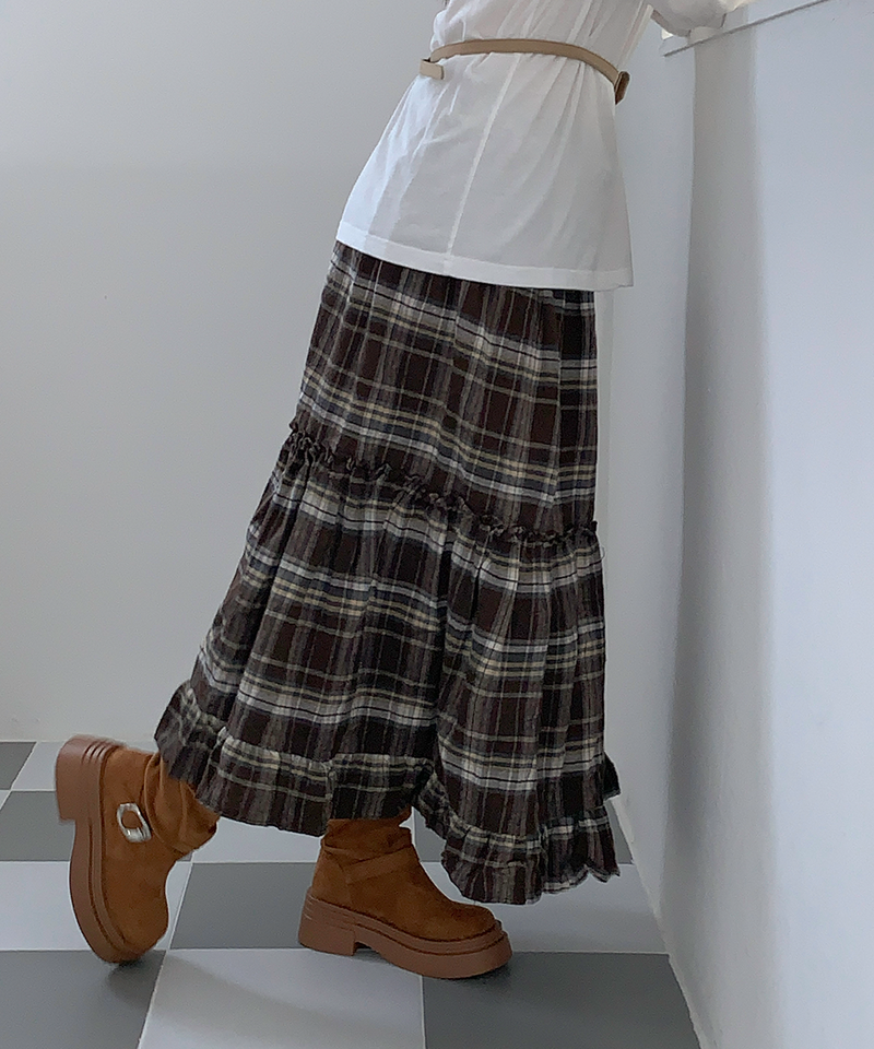 Sorbet Long Checkered Skirt