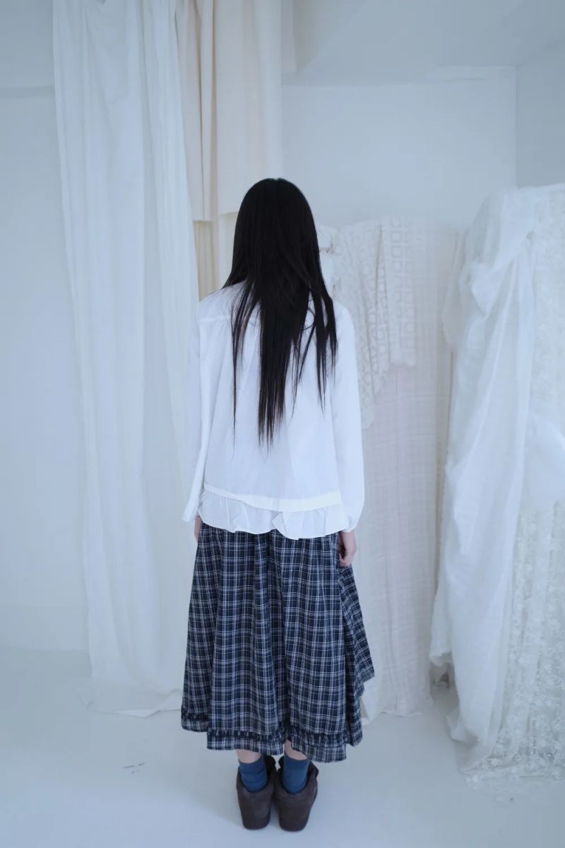 ロイヴィンテージフリルチェックロングスカート
