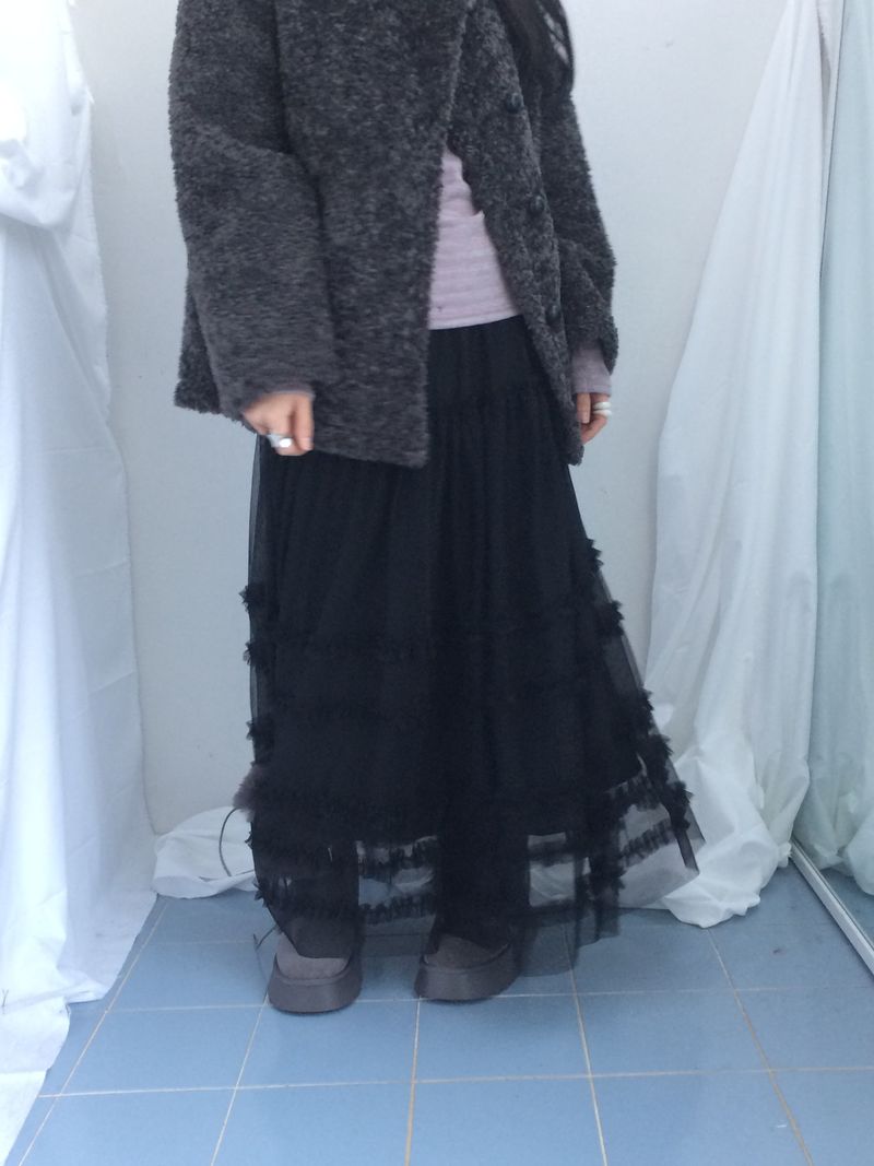 Cloud chiffon frill long skirt