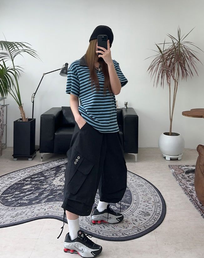 Gaen Terry Stripe Collar Tee