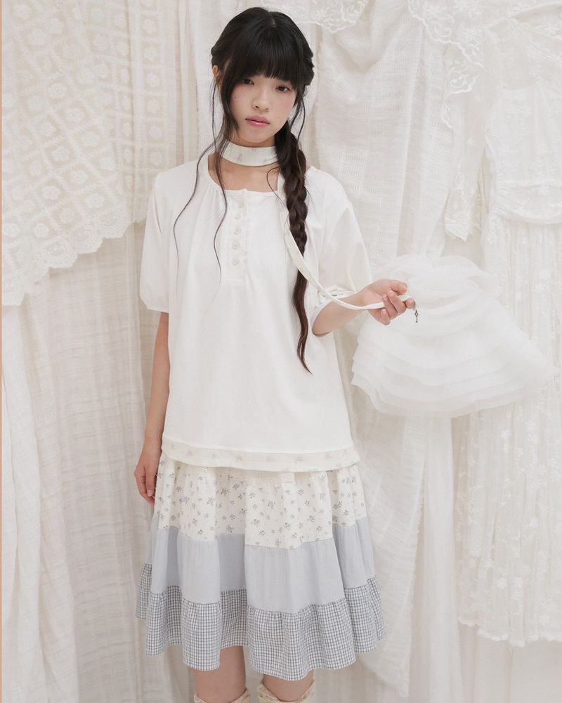 Blooming garden patchwork skirt / ivory