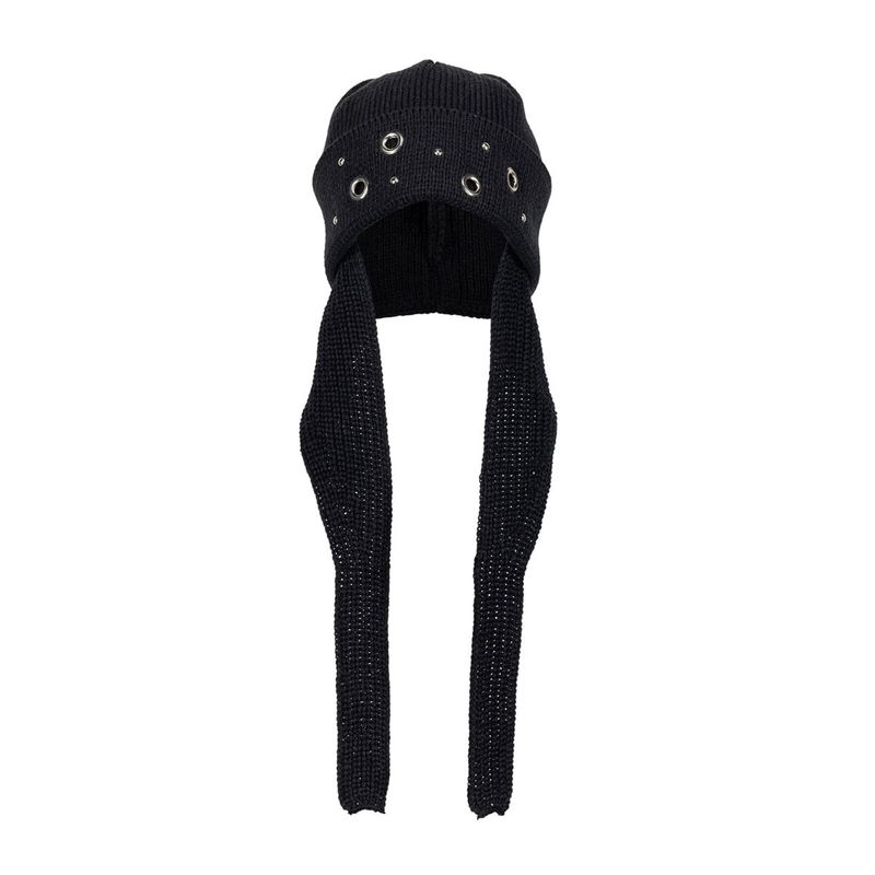 (DUC) Eyelet Stud Earflap Beanie Black