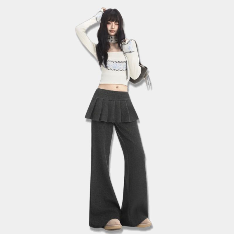 La mode MAQI(ラ モード マキ)の「Layered Pleated Skirt Flare Pants(Pants)」