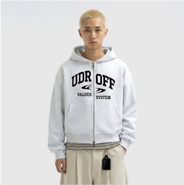 UNDEROFF（アンダーオフ）の「2-way Crop Fit System Hooded Zip-up White Melange（Tops）」