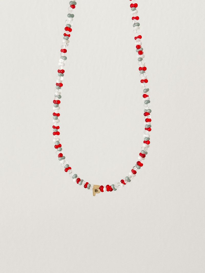 Coral Blue Beads Initials Necklace