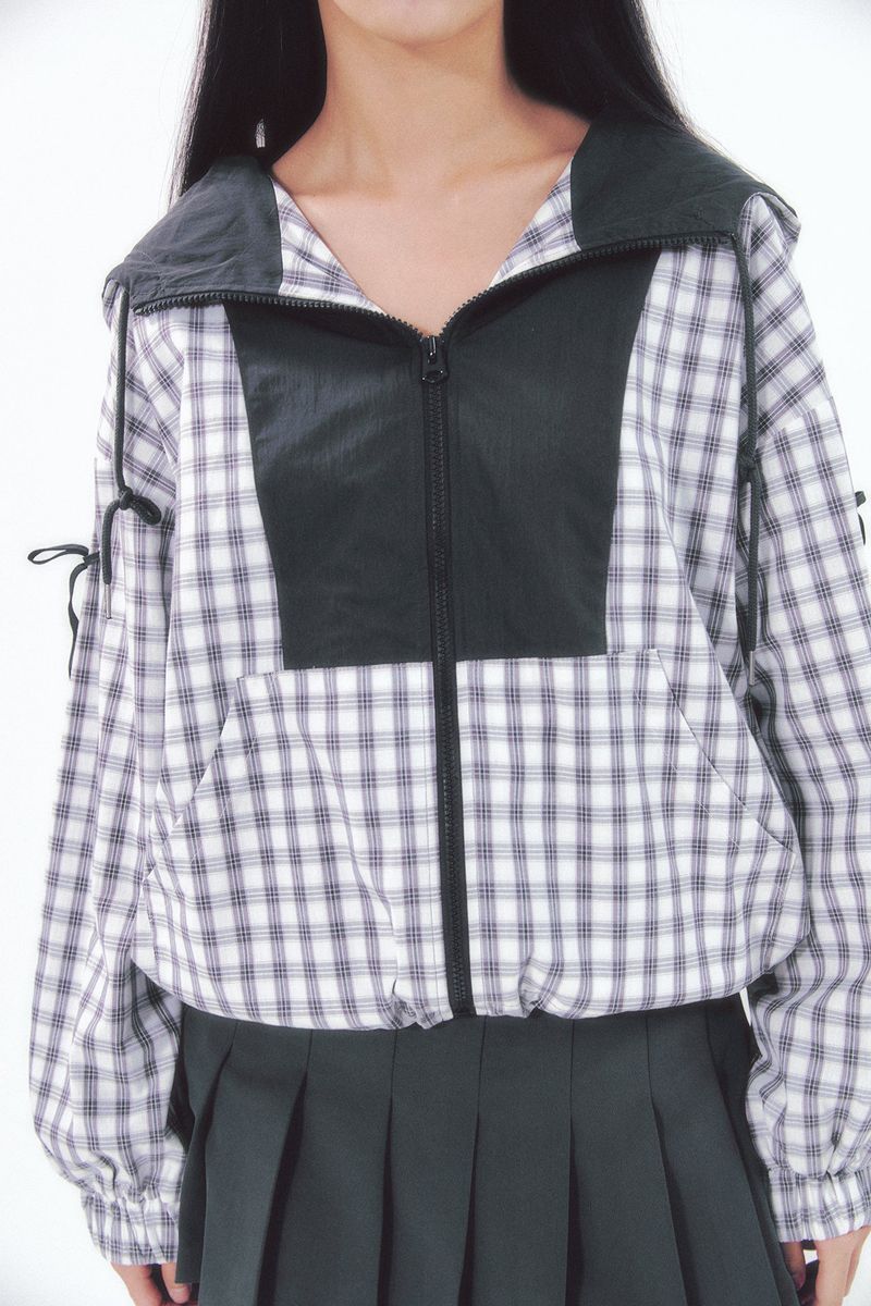 Check Ribbon Wind Breaker Black