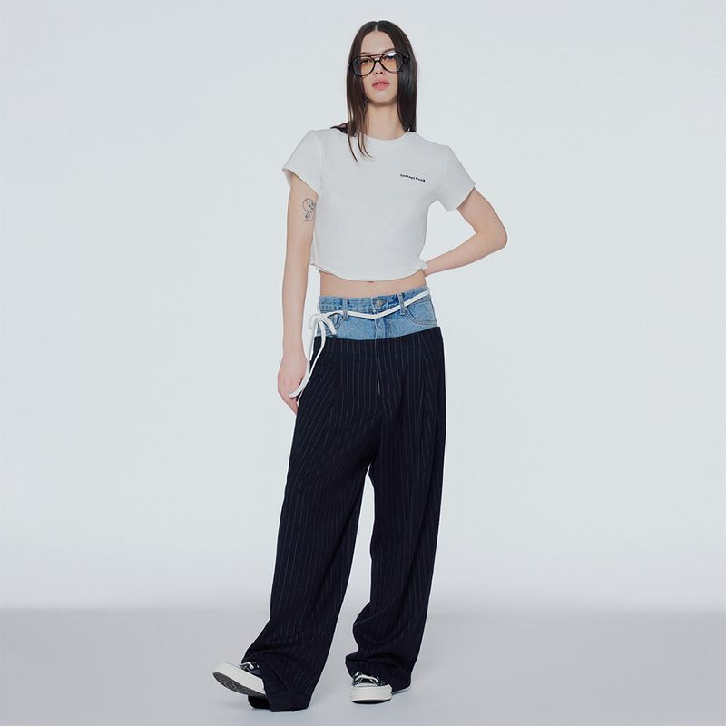 Denim mix trousers