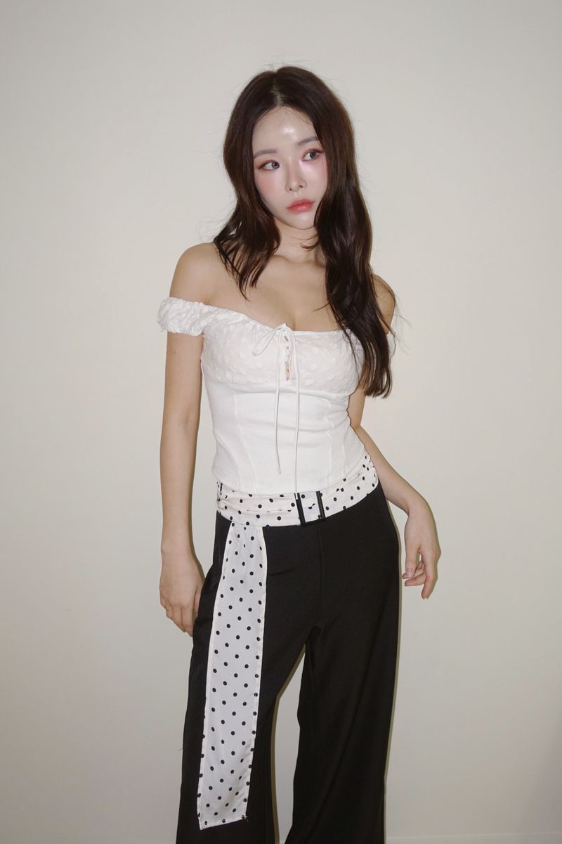 Dot Scarf Belt Long Slacks Pants