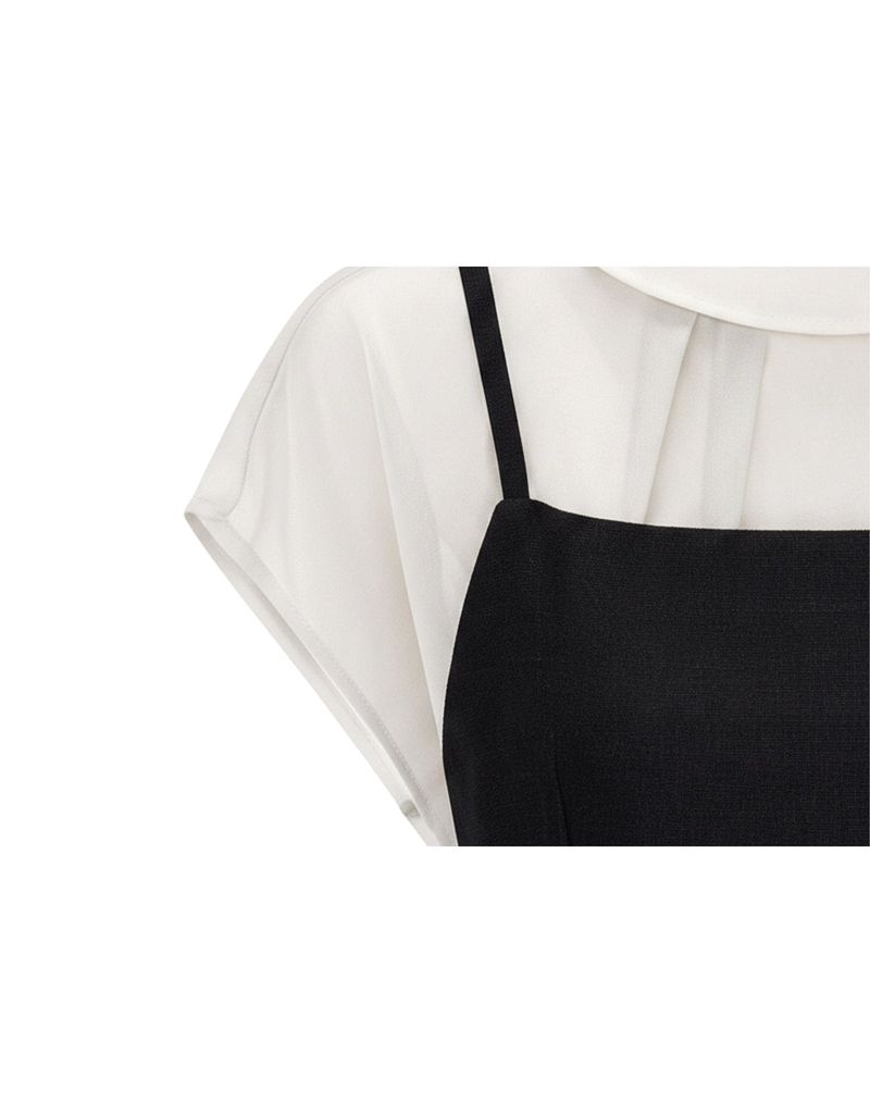 Delice Sheer Highneck Pintuck Blouse Bustier Dress Set Short Ver