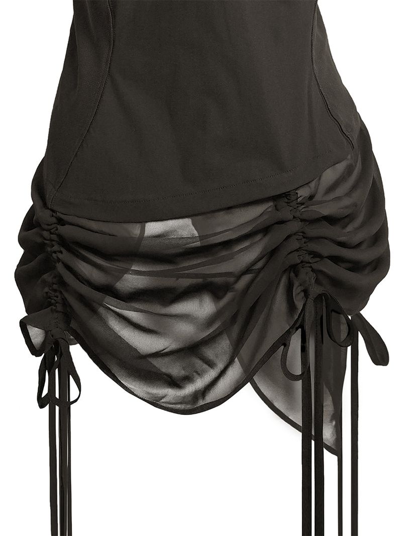  CURVED ZIP-UP SHIRT WITH LAYER . DARK BROWN