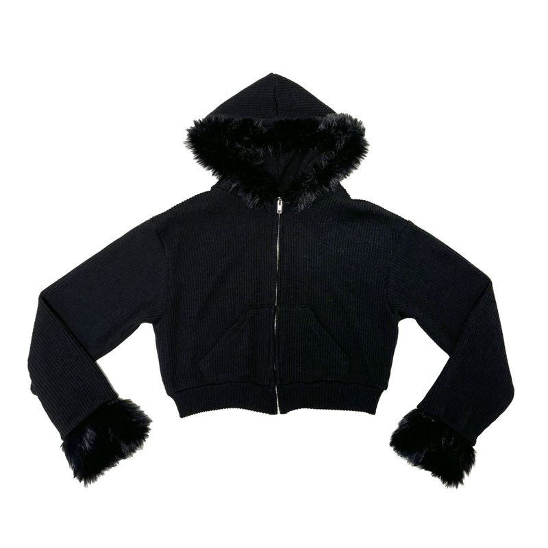 Fur crop hood jumper