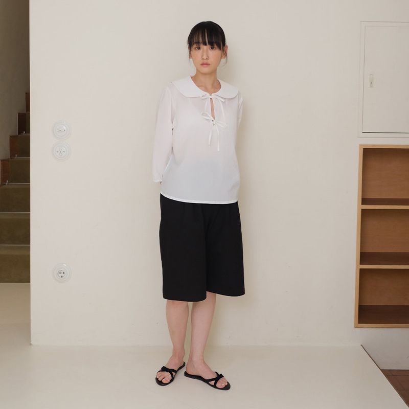 White Seersucker Ribbon Blouse