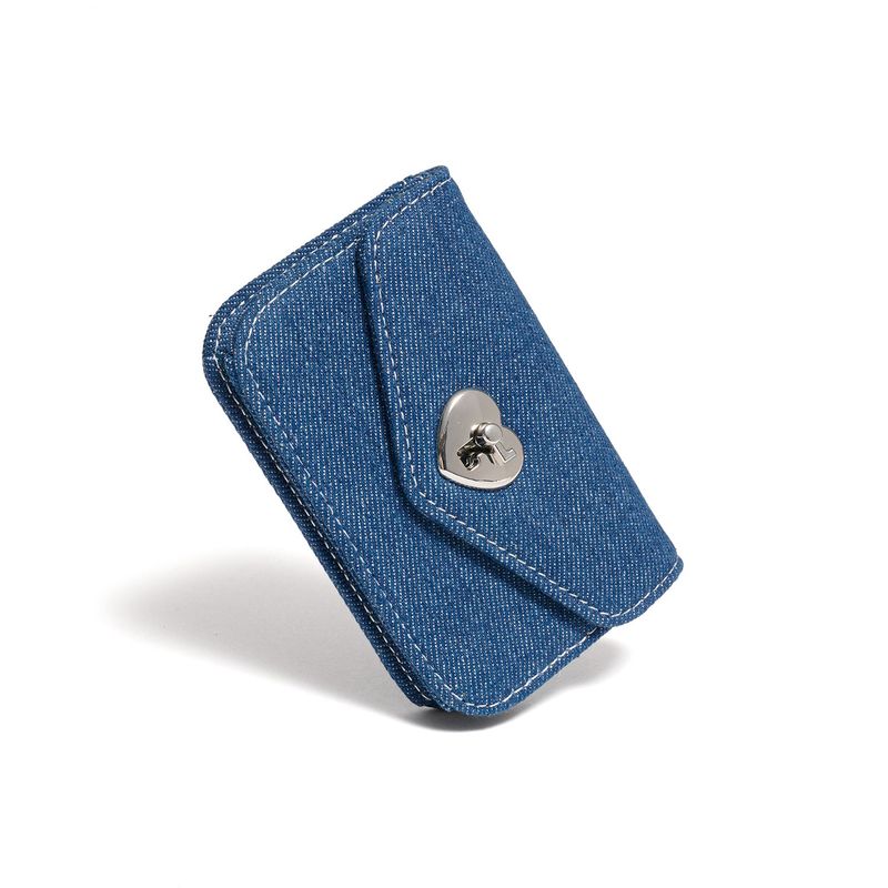 Heart Lock Compact Card Wallet denim