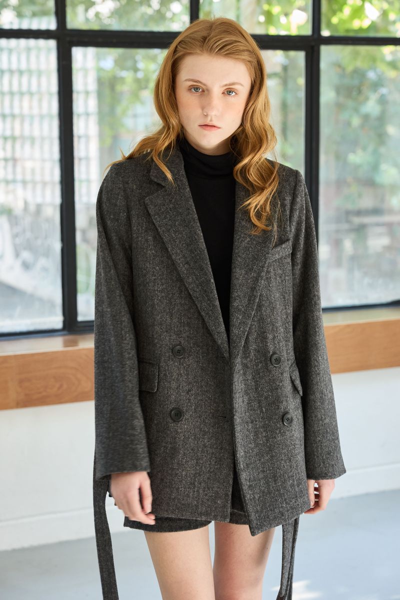 CLASSY HERRINGBONE WOOL JACKET / CHARCOAL