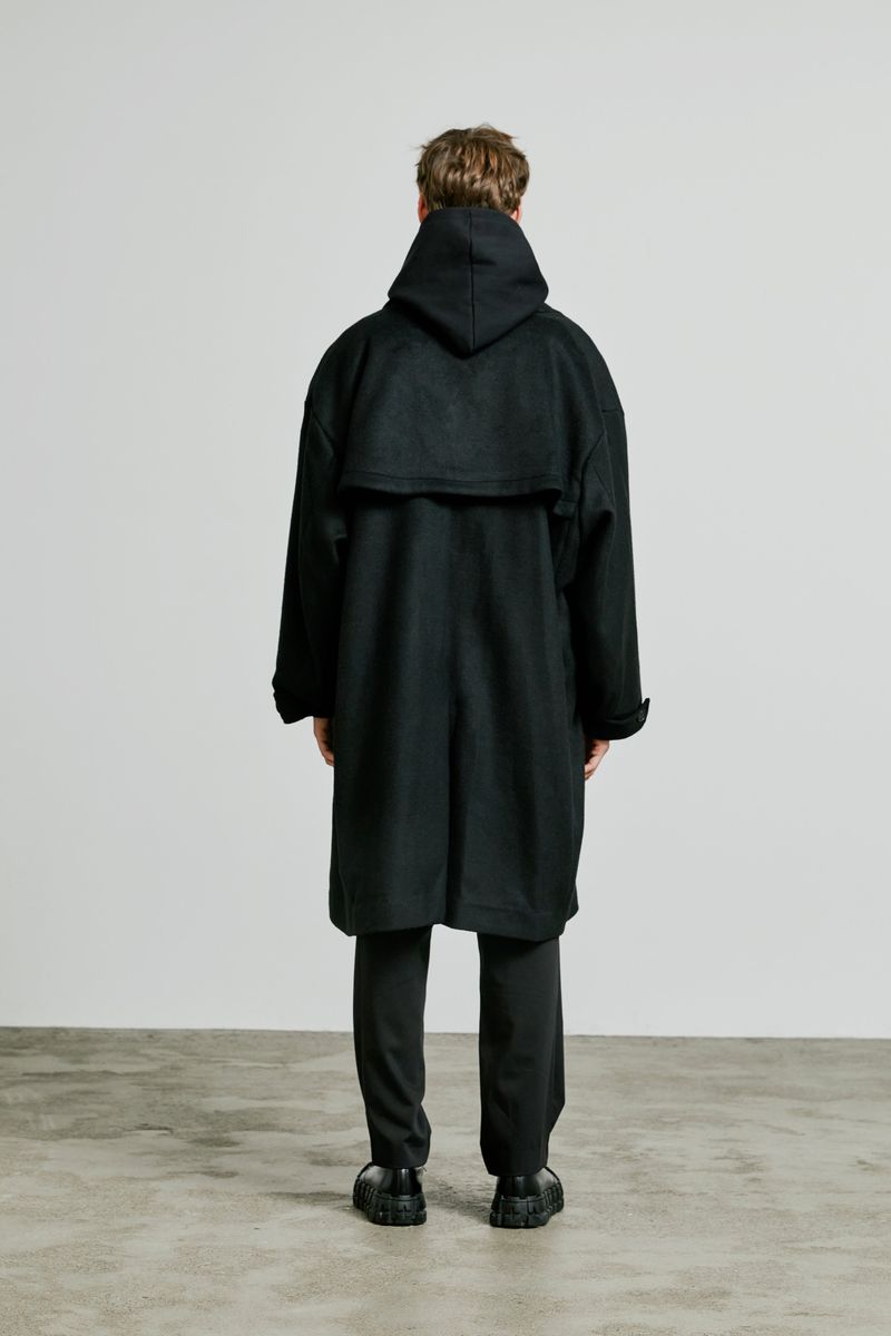 collar up single overfit coat black