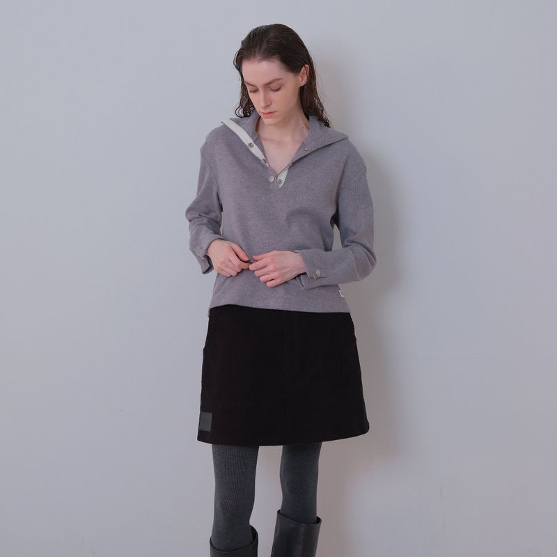 Black Corduroy Patch Mini-Skirt