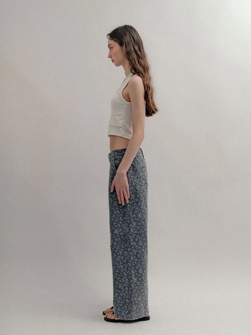 Flower Cotton Pants_Charcoal