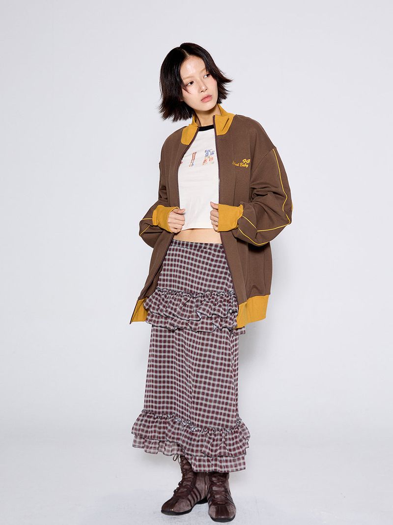 CHECK FRILL SKIRT / RED