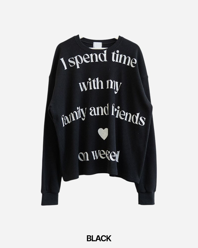 Spend Lettering Waffle Long Sleeve