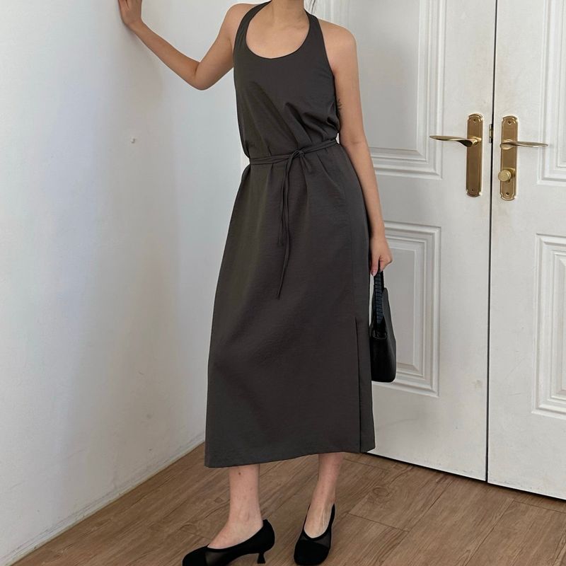 Halter Slit Dress - 2colors  