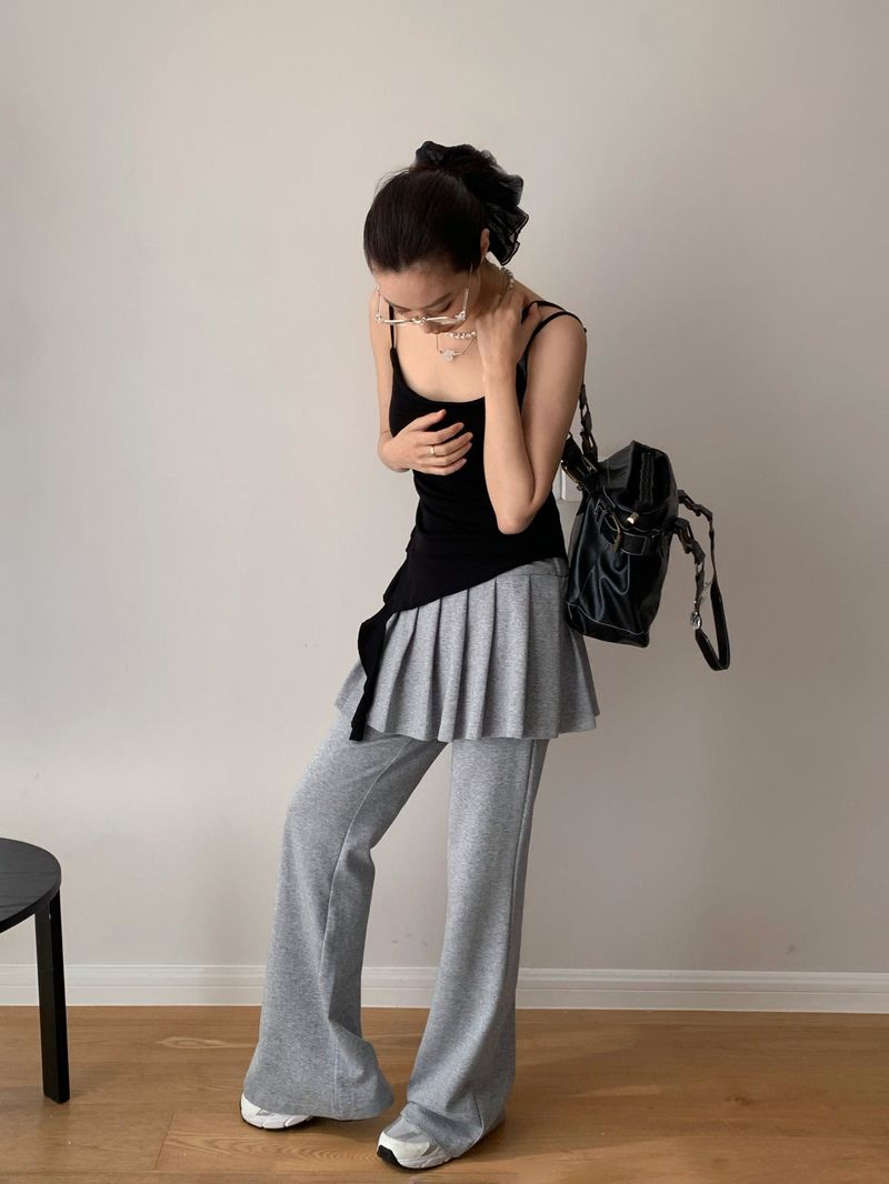 Pleated Skirt Stretch Long Pants