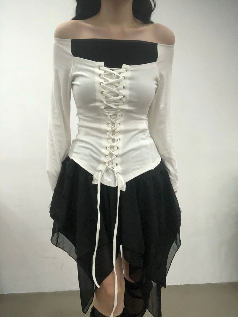 Ribbon Corset Off-shoulder T