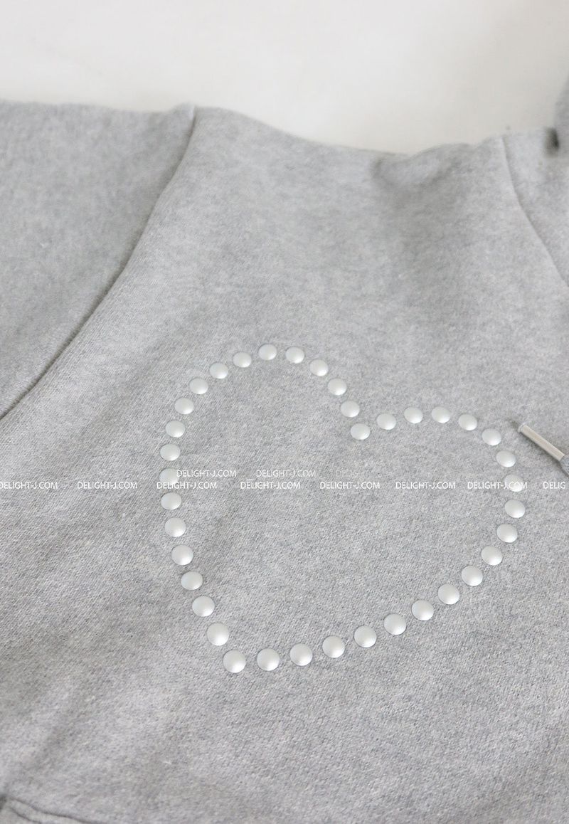 Wool napping heart wrinkle shirring hooded zip-up