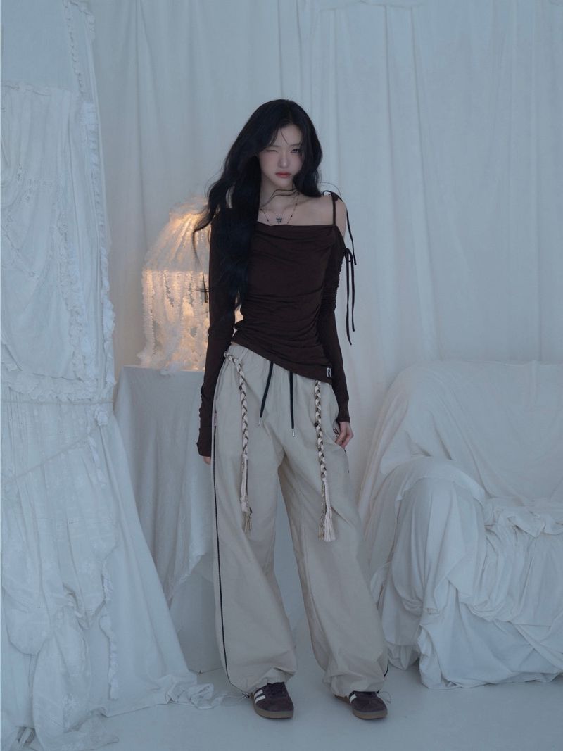 Cats Draping One-Shoulder Top