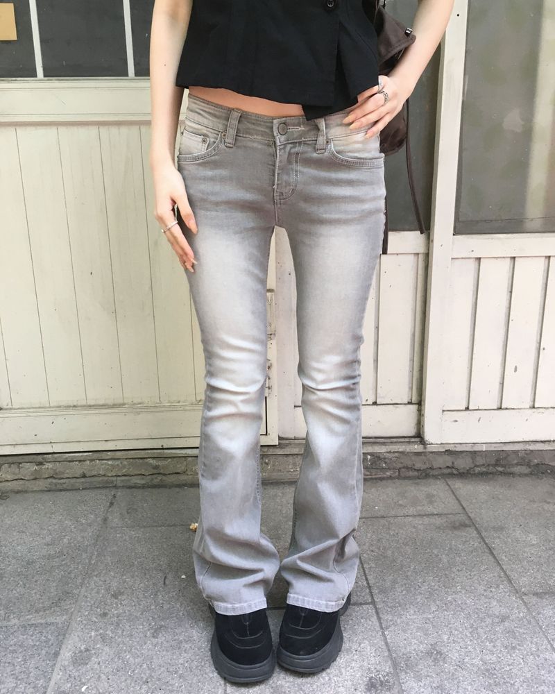 Grey lowrise boots cut pants