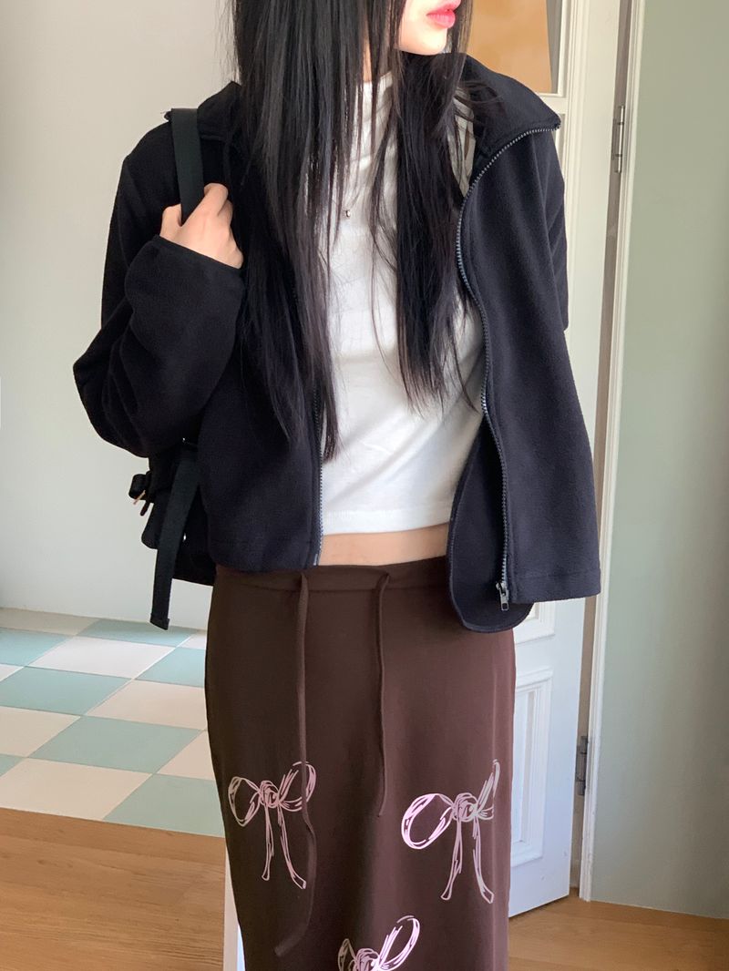 [MADE] Laco Basic String Semi-Crop Fleece Fleece Zip-up