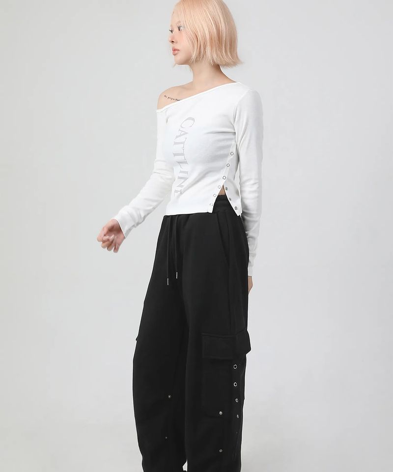 One Shoulder Logo Snap T-shirt_ivory