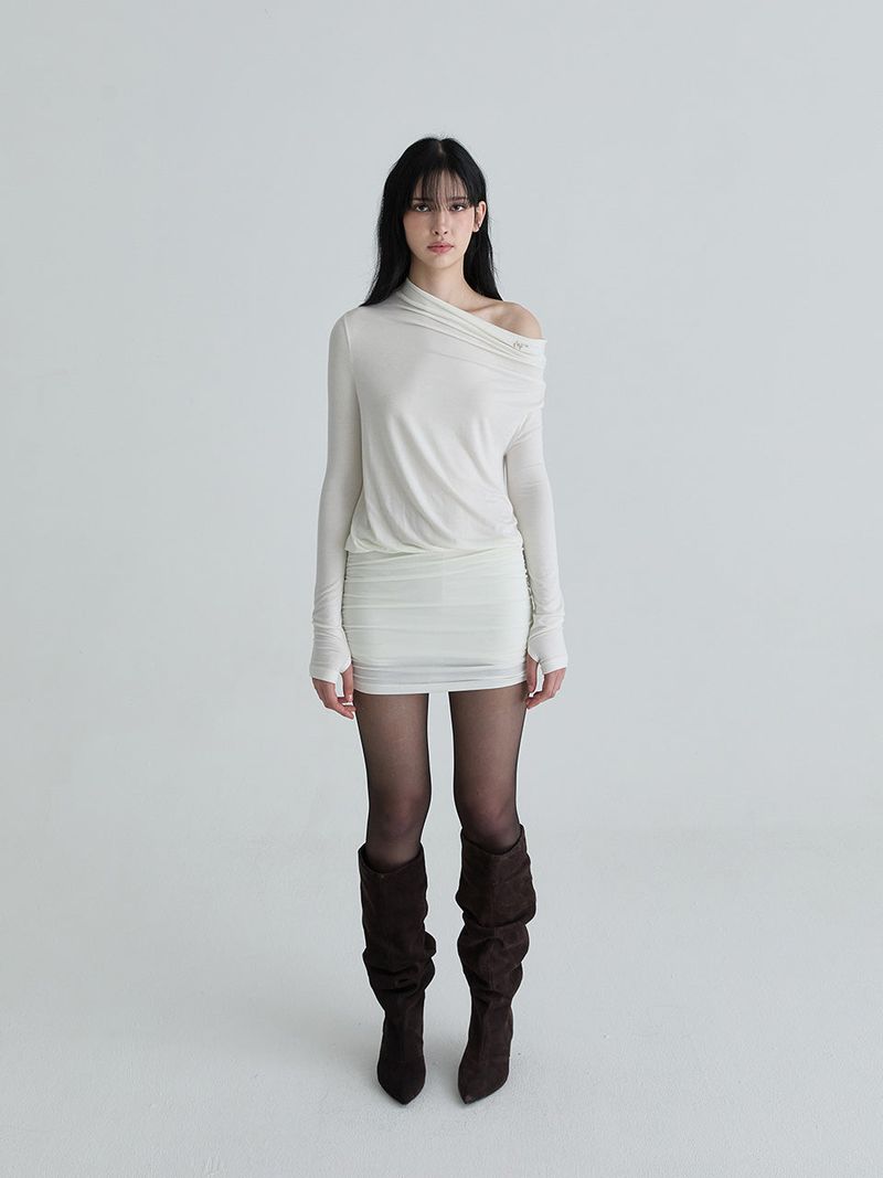 Shirring symbol dress (Ivory)