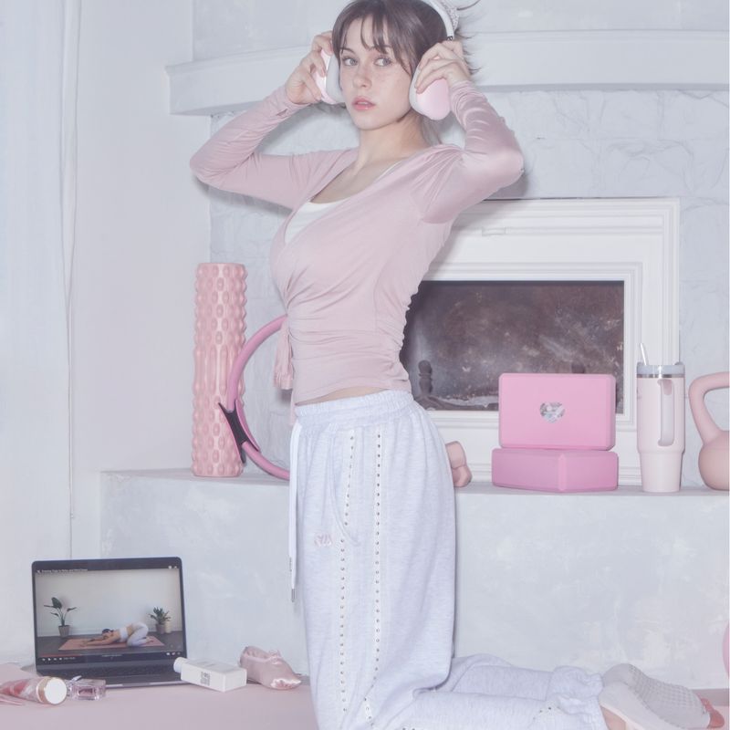 LACE STUD JOGGER PANTS - WHITE MELANGE