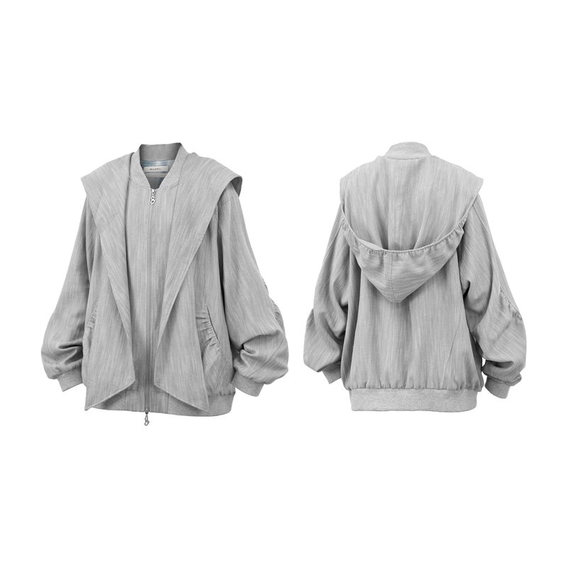 RELABEL (Menglian) デタッチャブルフーディドジャケットウィズサブトルストライプテクスチャーアンドウェービープリーツ, モダナイズド M-A1シルエット