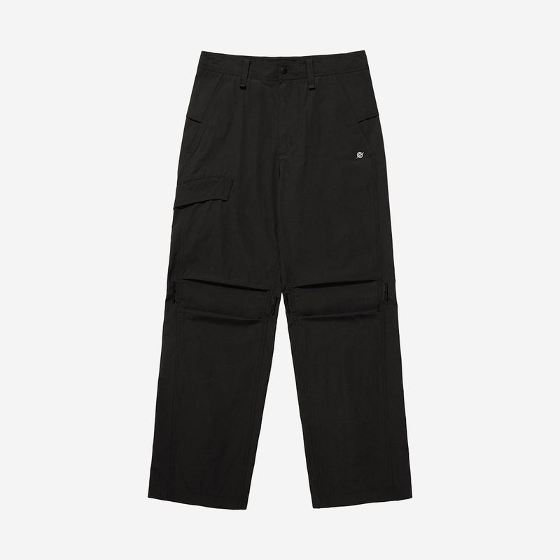 Poly Cotton RIB Buckle Pants - BLACK