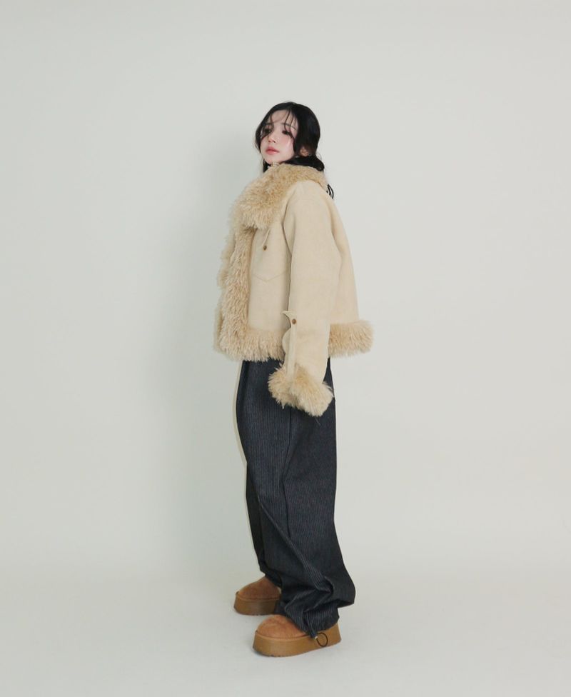 Terry Stripe Banding Carpenter Wide Denim Pants (for all four seasons)