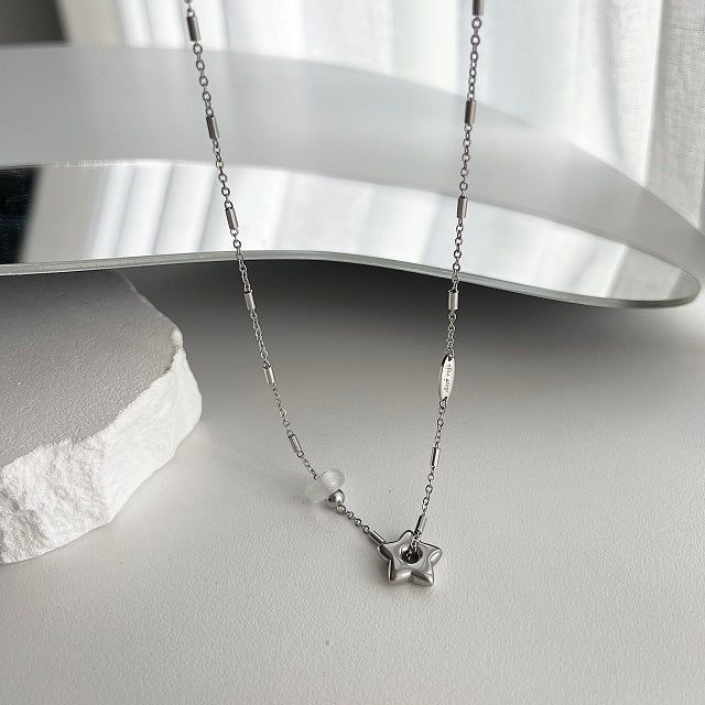 stb hip star y2k stainless steel star white crystal gemstone layered two-way ball necklace