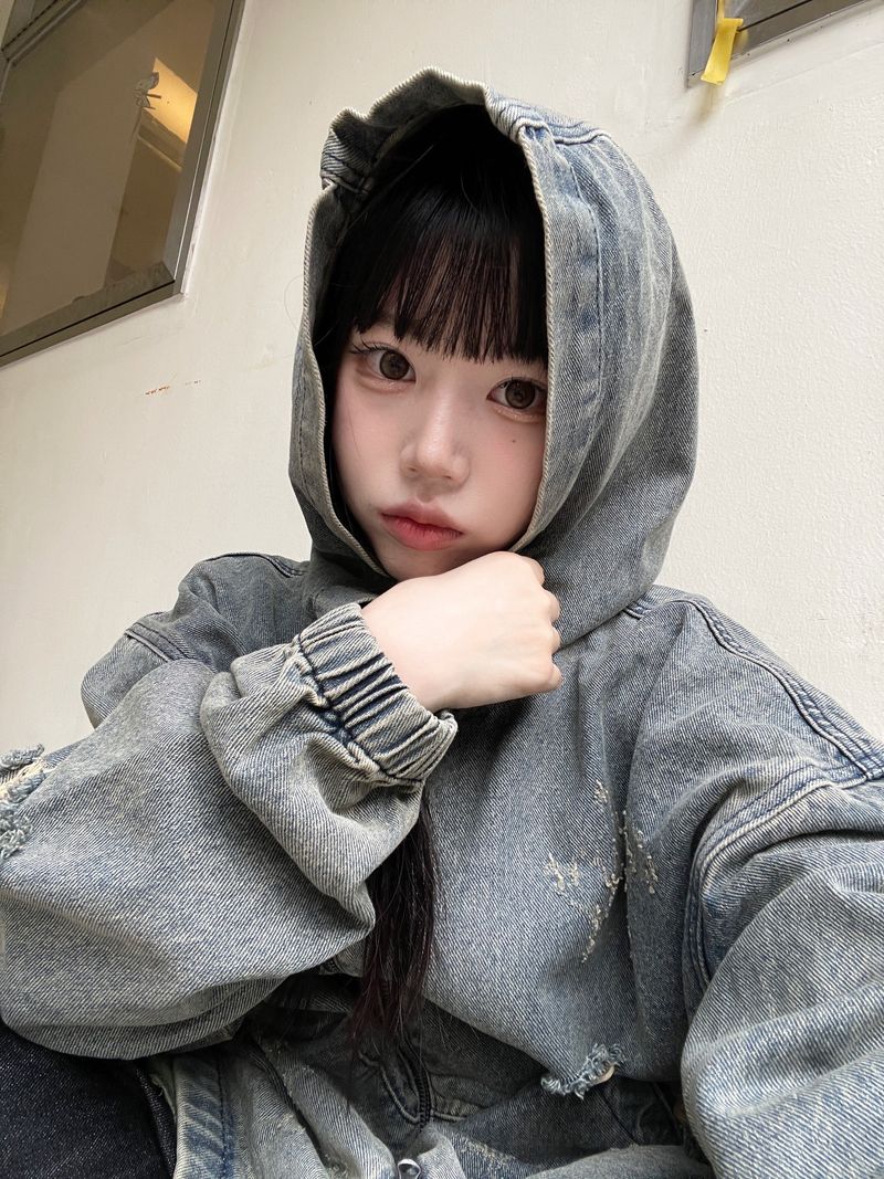Vintage Dis denim Hooded Zip-Up