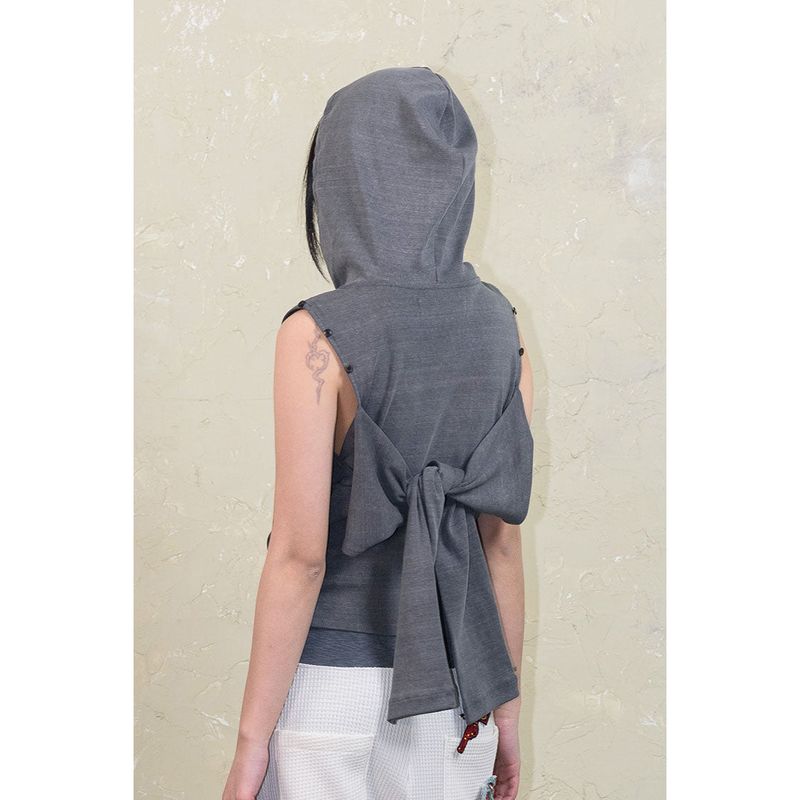 SLEEVE-OFF SHIRRING HOODIE