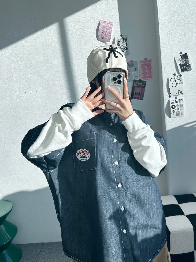CCORTTI（コルッティ）の「DENIM LAYERED BOX SHIRT SWEAT🖤💙 - 2 COLORS（Tops）」