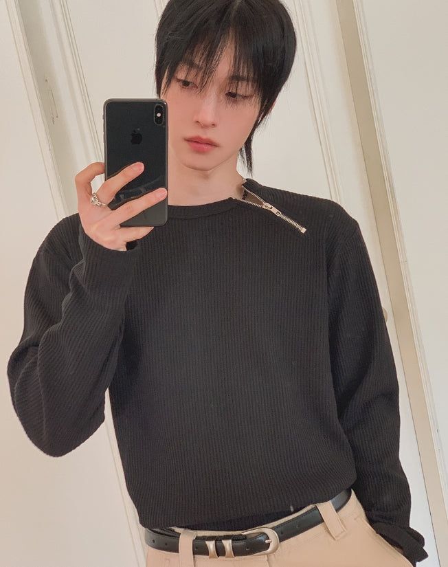 Coldy Waffle Shoulder Zip-Up T-shirt